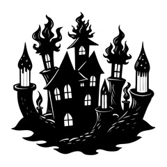 Haunted House Silhouette: A spooky silhouette of a haunted house against a dark background evokes feelings of mystery and intrigue.