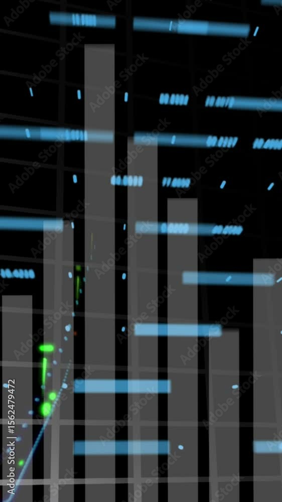 Poster animation of graphs and icons on black background