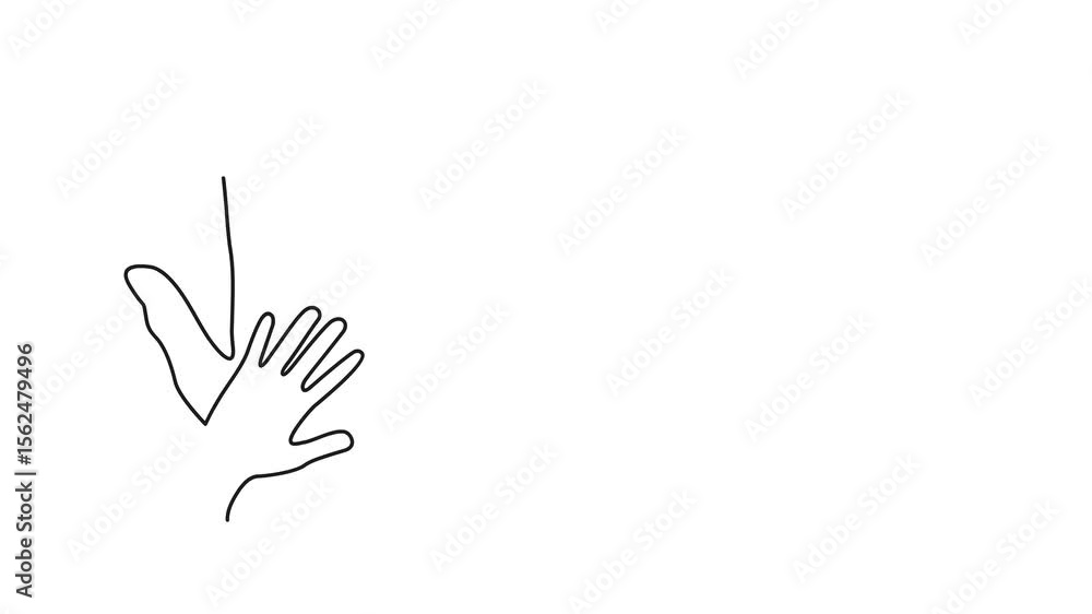 Poster animated self drawing of continuous line draw helping hand concept. child hands in hand. full length