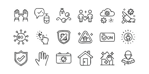 Fototapeta premium Doodle Style Icon Set for Health and Safety Measures