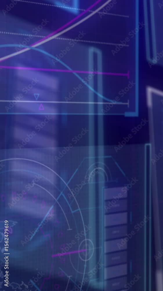 Poster animation of data processing, globe and world map on black background