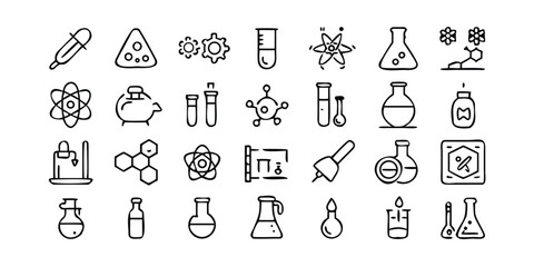 Science and Chemistry Doodle Icon Set in Black and White