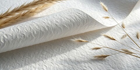Textured White Fabric with Dried Pampas Grass, Fabric Texture, Pampas Grass