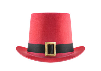 Red felt top hat with gold buckle isolated on white with clipping path