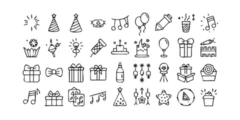 Hand Drawn Party Icons and Celebration Elements Doodle Style