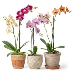 Three Blooming Phalaenopsis Orchids in Decorative Pots, Home Decor, Plants Orchid, Houseplant