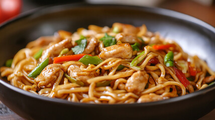 Spicy Thai chicken peanut butter lo mein noodles with tuxedo sesame seeds