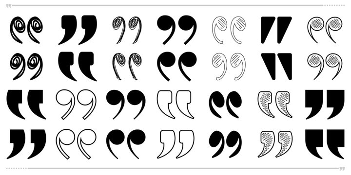 Quote mark set quotation inverted comma icon hand drawn outlined artistic design doodle drawing puntuation dialouge chatting sign symbol cartoon