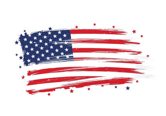 A stylized American flag with brushstroke texture symbolizing patriotism and freedom with vibrant