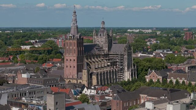 Aerial view of St. John's Cathedral in 's-Hertogenbosch, The Netherlands. Prime example of Brabantine Gothic Architecture