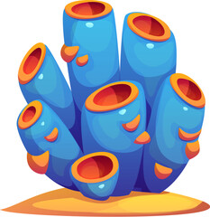 Underwater cartoon coral reef blue sponge, ocean seaweed. Tropical sea aquatic flora, isolated vector aquarium water plant. Coral reef or deep sea underwater seaweed or ocean algae
