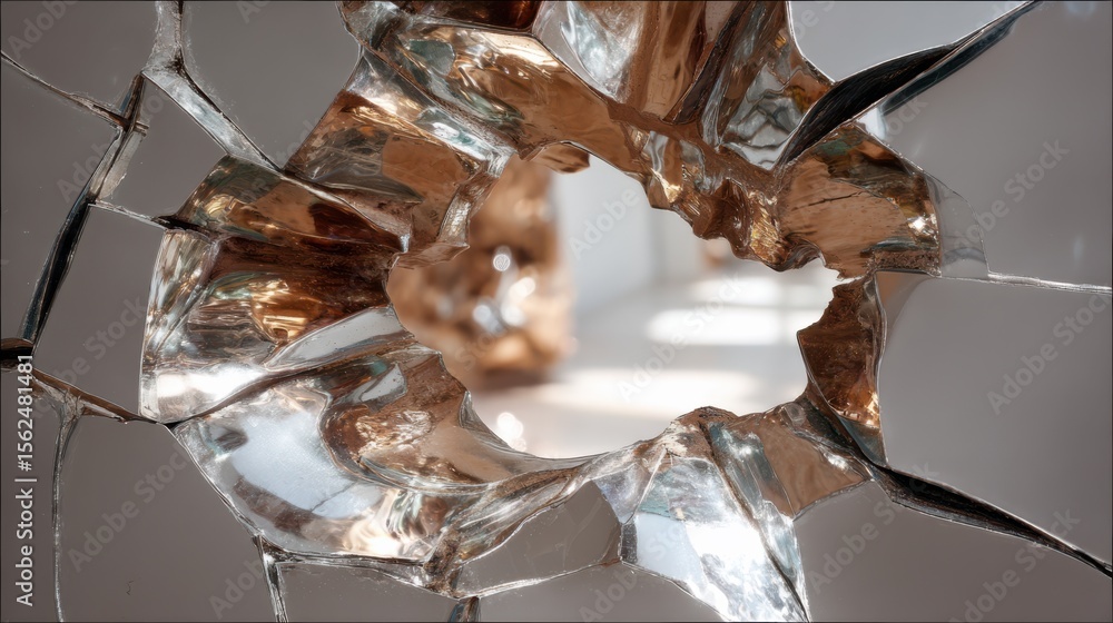 Aufkleber reflective fragment of an abstract mirror sculpture capturing interior details in sharp close-up