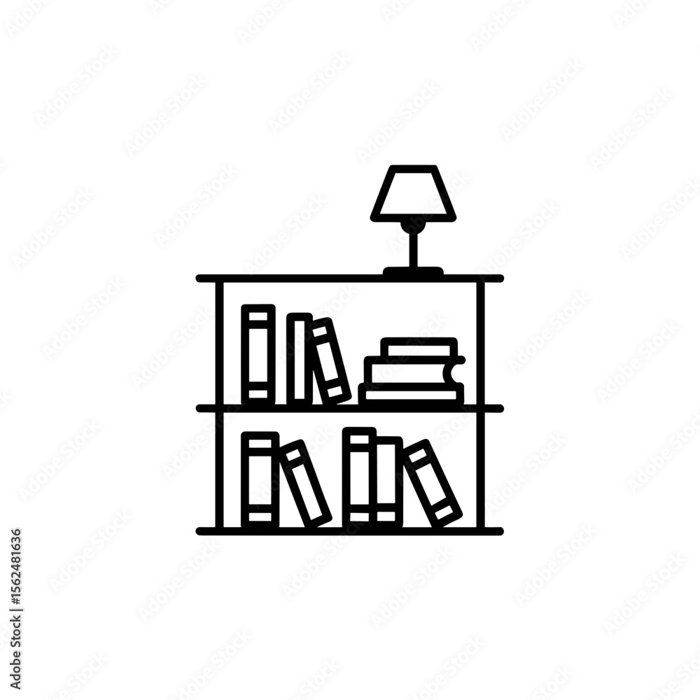 Poster minimalistic bookshelf design with lamp and books on transparent background