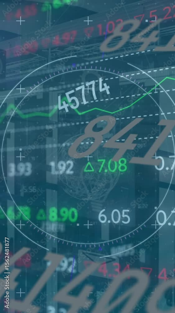 Poster animation of numbers and financial data processing over computer servers