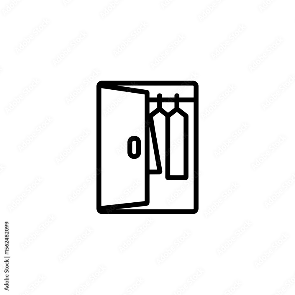 Poster minimalistic wardrobe design with open door and hanging clothes on transparent background
