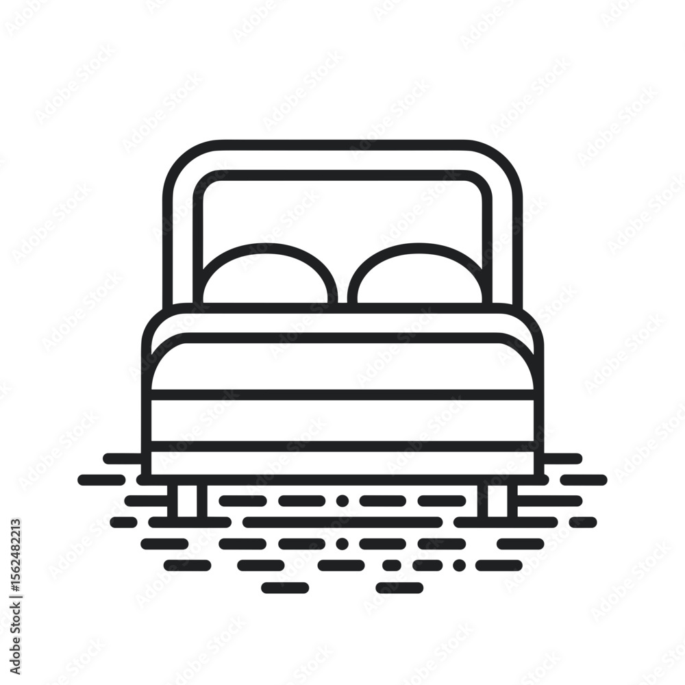 Poster minimalistic bed design with pillows and floor details on transparent background