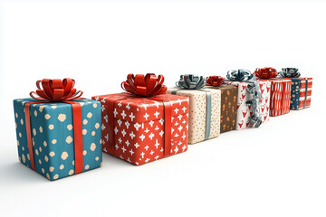 Obraz premium Colorful presents, wrapped gifts with ribbons and bows for a festive celebration