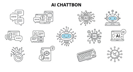 Minimalist ai chatbot technology icons with network and communication elements