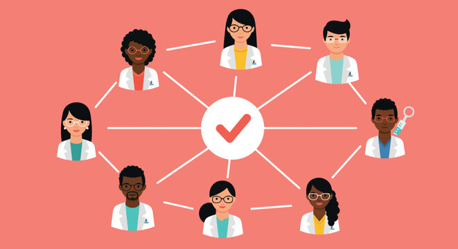 Diverse healthcare team network with connected doctors and medical professionals