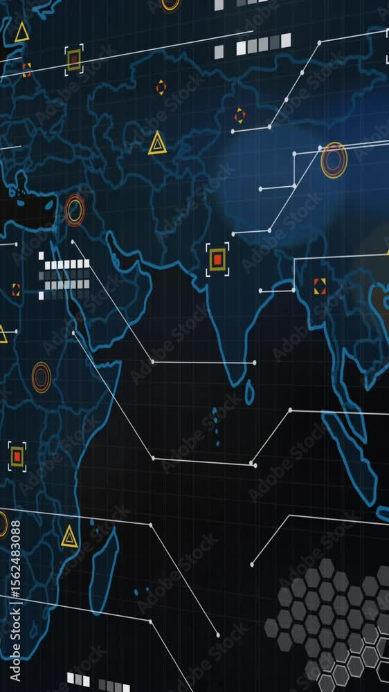 Poster animation of computer and scientific data processing on black background