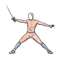 Fencing athlete in action holding sword in dynamic pose  