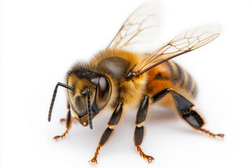 Bee insect honeybee with wings in nature wildlife macro view collecting honey