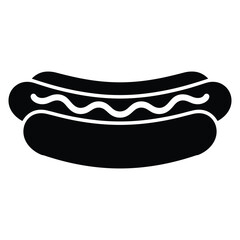 Simple black hot dog with mustard silhouette on white background