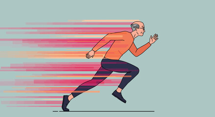 Elderly man running at high speed in dynamic motion lines