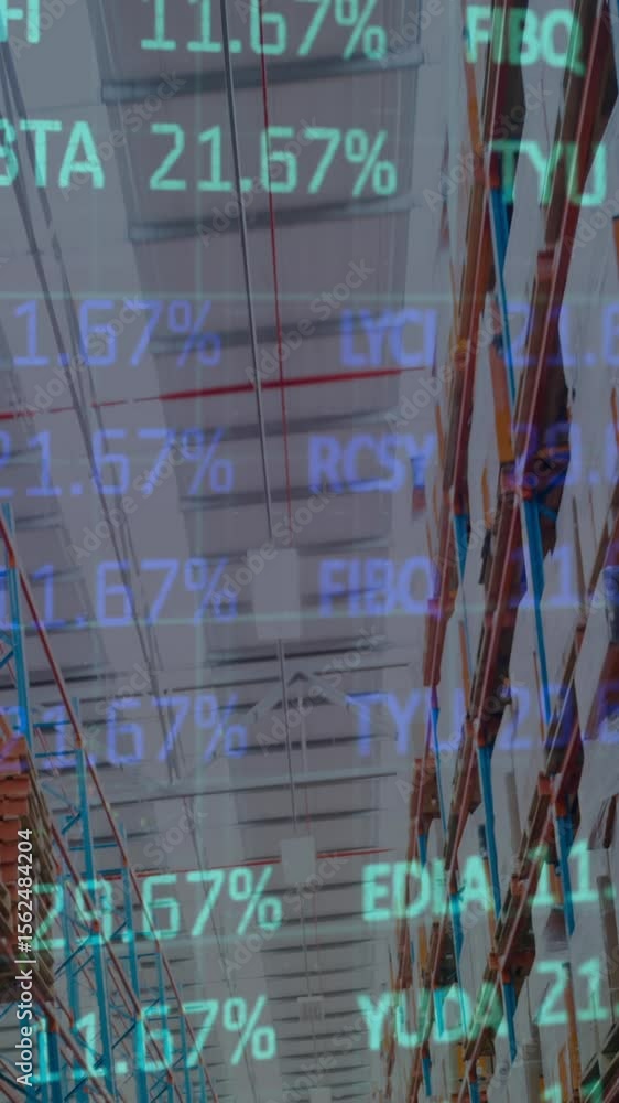 Poster animation of data processing over empty warehouse