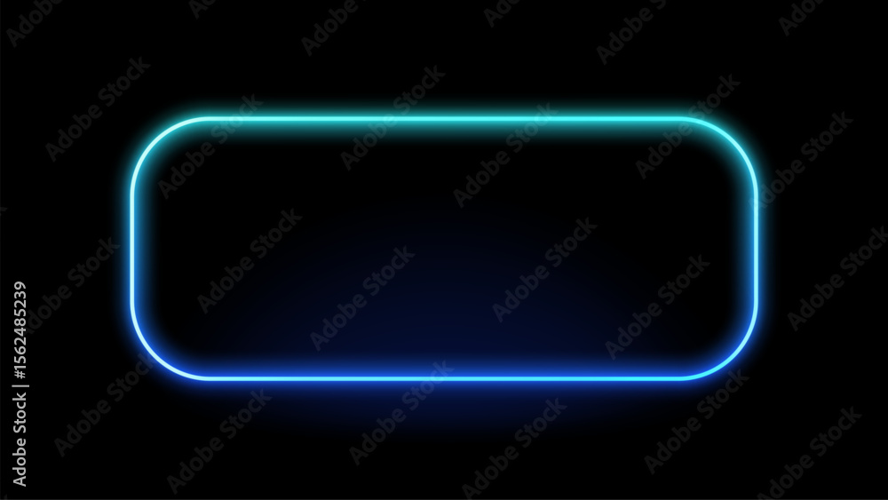 Aufkleber neon blue rectangular frame with rounded corners, glowing on a dark background. modern vibrant borde