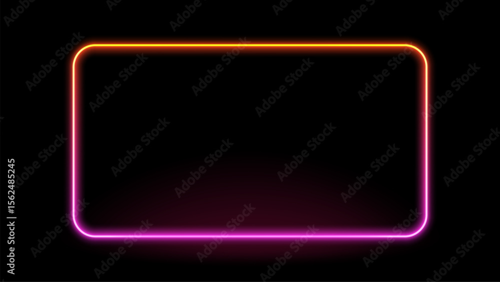 Aufkleber Rectangular neon glowing frame with rounded corners and gradient color effect. Modern electric light design for advertising and overlay.