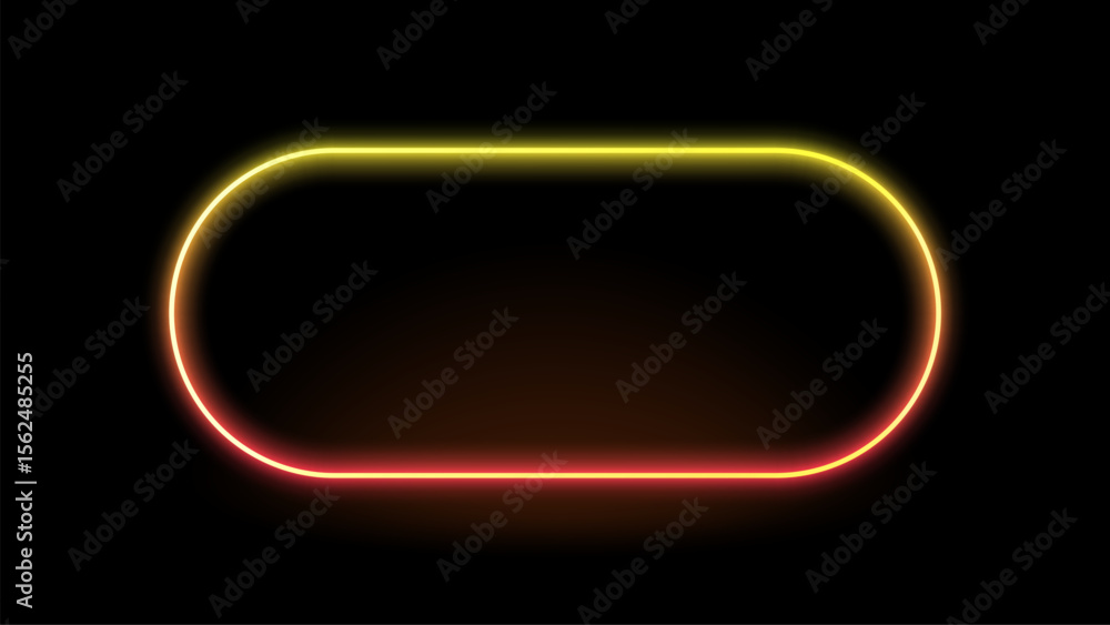Poster oval yellow and red neon frame or light effect on darkness for design. glowing border for text and h