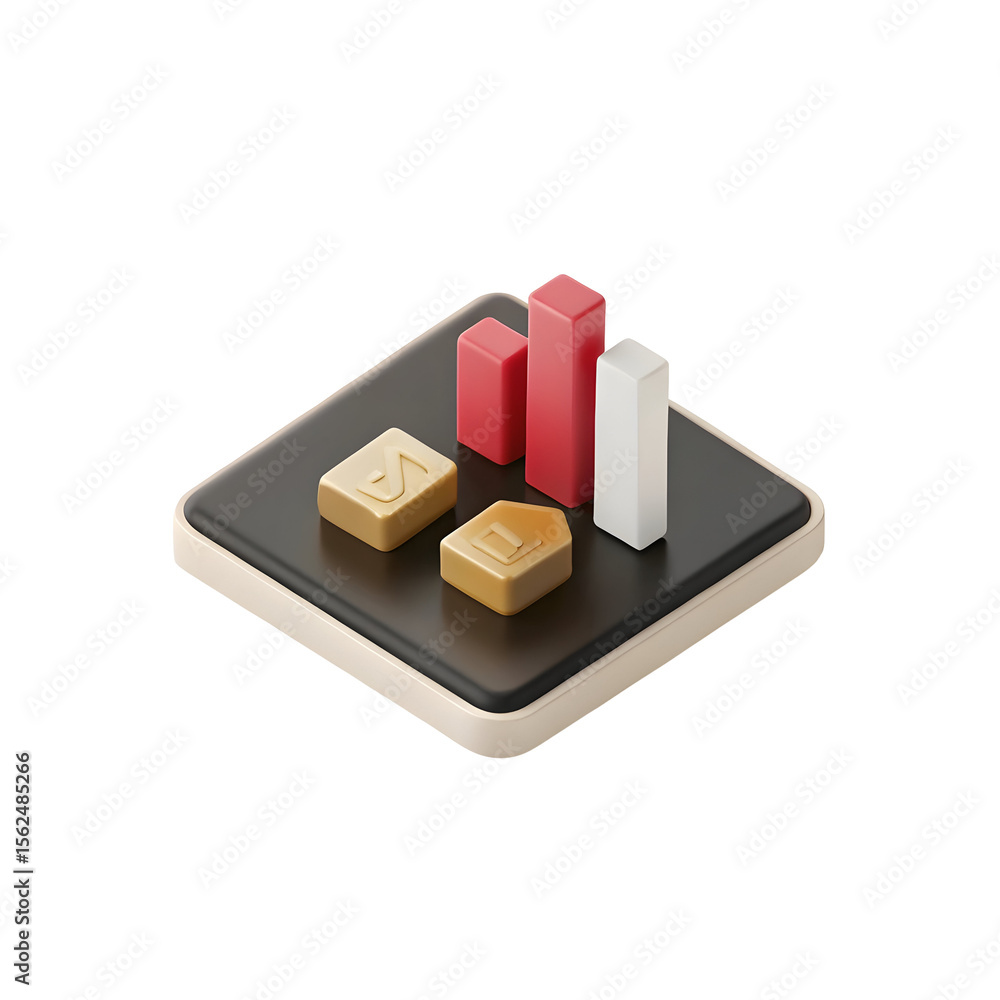 Poster 3d bar chart with currency symbols isolated on a transparent background