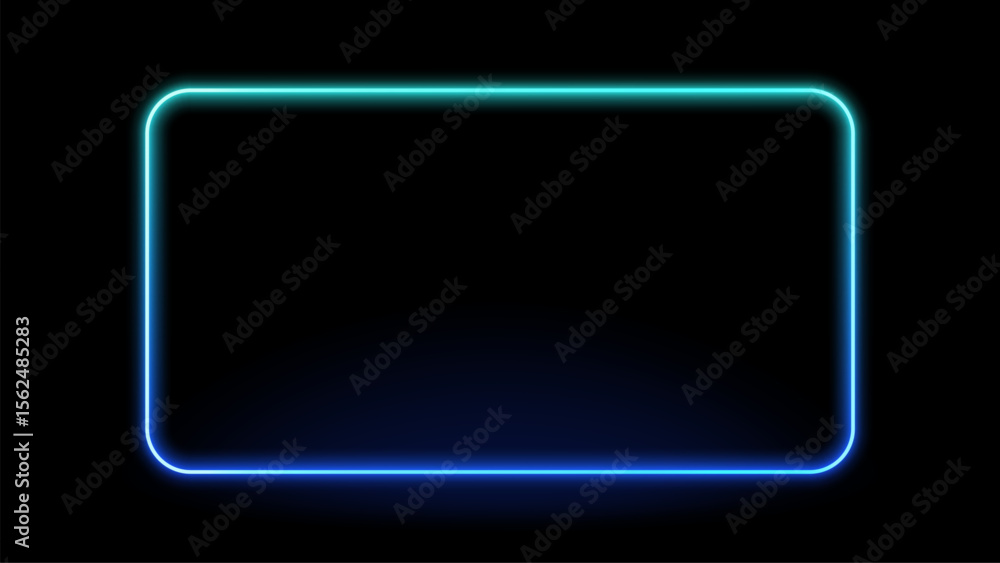 Poster Neon frame glowing with gradient blue and cyan light on a black background. Futuristic border design for visual effects.