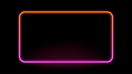 Fototapeta premium Rectangular neon glowing frame with rounded corners and gradient color effect. Modern electric light design for advertising and overlay.