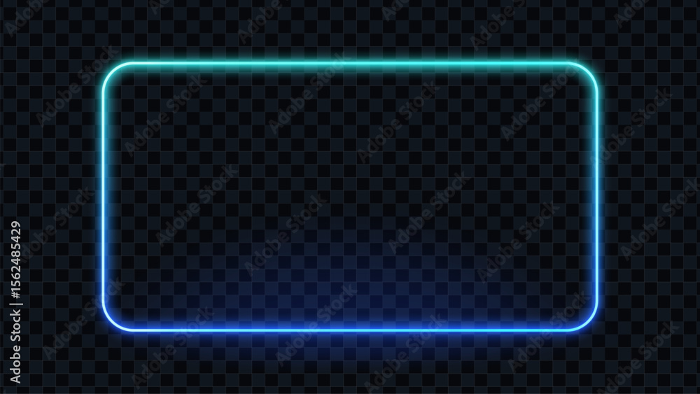 Poster blue neon rounded rectangle frame with gradient color transition. glow border for infographic, prese