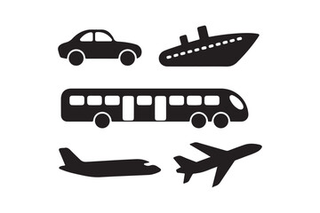 Collection of black silhouette icons representing different modes of transportation