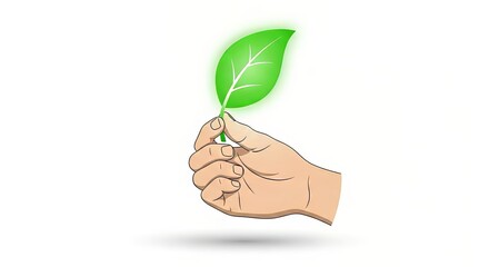 A hand gently holds a vibrant green leaf