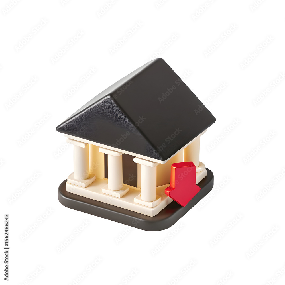 Poster bank building with downward arrow isolated on a transparent background