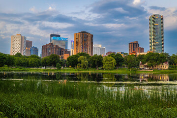Vibrant view of modern Minneapolis skyscrapers