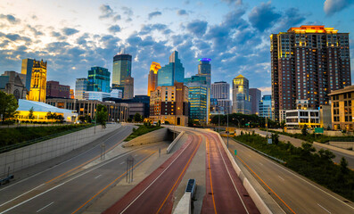 Scenic View of Modern Skyscrapers illuminated at night