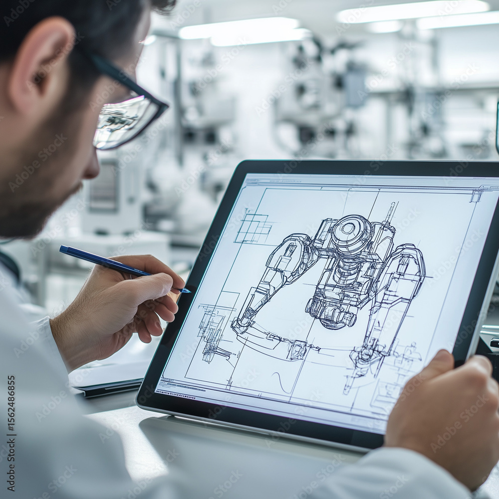Fototapete A computer engineer draws a robot.