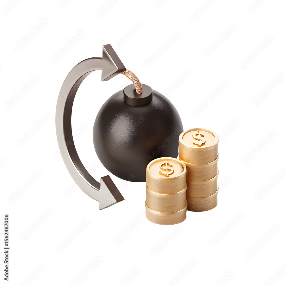 Poster bomb coin cycle arrow isolated on a transparent background