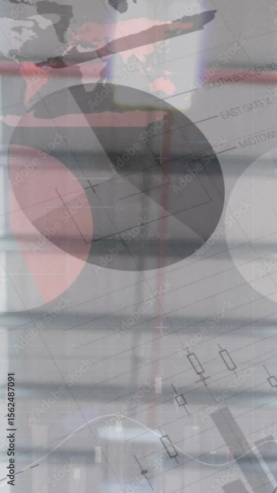 Poster animation of data processing over empty warehouse