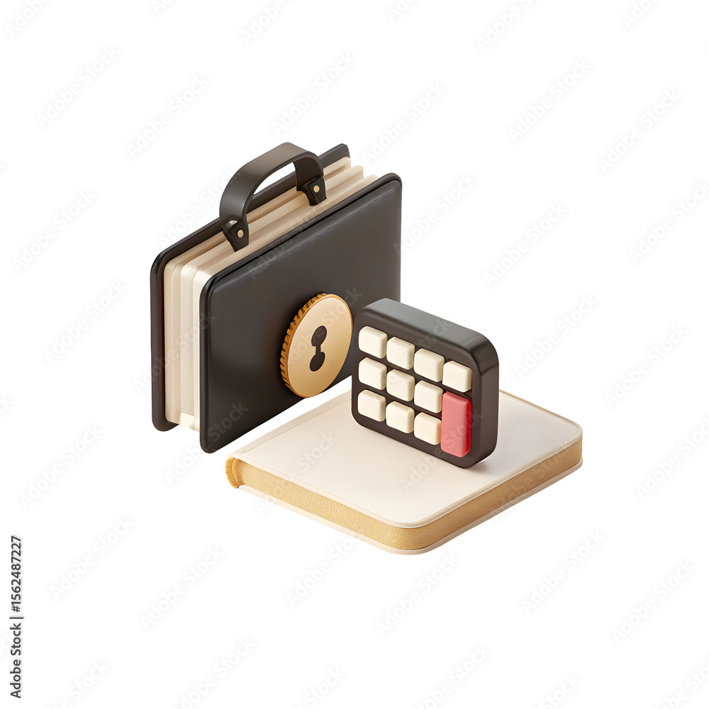 Poster briefcase calculator book security isolated on a transparent background