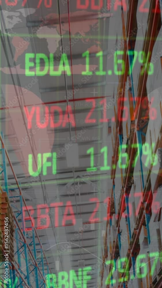 Poster animation of data processing over empty warehouse