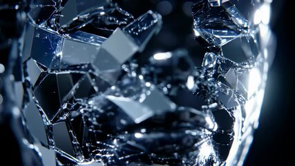 Shimmering crystal fractures: reflective light play in abstract broken glass sequence - Powered by Adobe