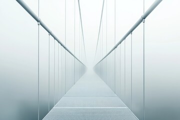 Minimalist foggy suspension bridge with symmetrical lines