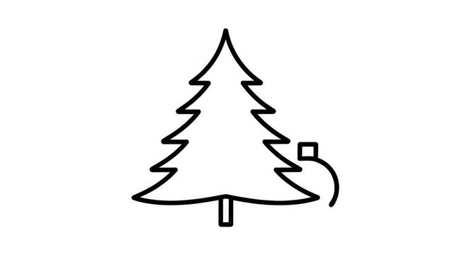 Christmas tree icon is simple and elegant, featuring minimalist line drawing on white backdrop. Christmas tree icon evokes holiday spirit, representing a symbol of celebration.