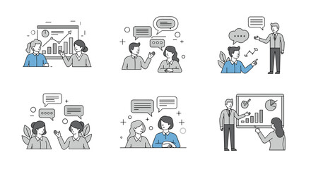 Business Communication and Presentation Illustrated in Vector Graphic Style